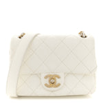 Shiny Lambskin Quilted Mini Flap White