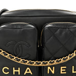 Calfskin Quilted Small Camera Case Black
