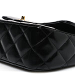 Shiny Lambskin Quilted Twisted Links Top Handle Flap Black
