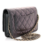 Iridescent Caviar Quilted Wallet on Chain WOC Dark Blue