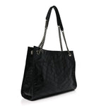 Crinkled Calfskin Matelasse Monogram Medium Niki Shopper Tote Black