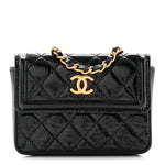 Shiny Aged Calfskin Quilted Waist Belt Bag Black