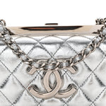 Metallic Calfskin Quilted Box Crossbody Silver