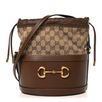 Monogram Textured Calfskin Horsebit 1955 Drawstring Bucket Bag Beige Brown Sugar