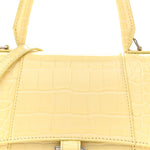 Calfskin Crocodile Embossed Small Hourglass Top Handle Bag Pale Yellow