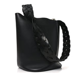 Smooth Calfski Large Woven Pebble Bucket Bag Black