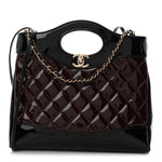 Patent Calfskin Quilted Mini 31 Shopping Bag Burgundy Black