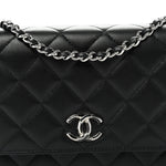 Lambskin Quilted Enamel CC Wallet on Chain WOC Black