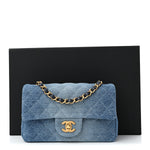 Washed Denim Quilted Mini Rectangular Flap Blue