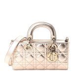 Metallic Lambskin Cannage Small Lady D-Joy Champagne