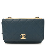 Lambskin Quilted Trendy CC Wallet On Chain WOC Blue