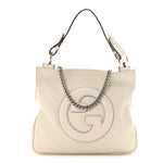Sakai Be Green Calfskin Diagonal Stitched Small Blondie Tote Mystic White