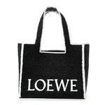Raffia Large Paula's Ibiza Logo Tote Black White