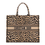 Canvas Mizza Embroidered Large Leopard Book Tote Beige