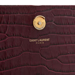Calfskin Crocodile Embossed Medium Classic Monogram Kate Tassel Satchel Dark Red