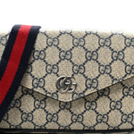 GG Supreme Monogram Textured Dollar Calfskin Web Mini Ophidia Envelope Shoulder Bag Beige Blue