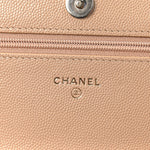 Caviar Quilted Crystal CC Wallet On Chain WOC Beige