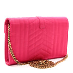 Satin Mixed Matelasse Triquilt Monogram Chain Wallet Guava