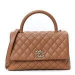 Caviar Quilted Small Coco Handle Flap Brown