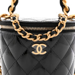 Patent Quilted Afternoon Tea Top Handle Vanity Case With Chain Black