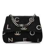 Canvas Quilted Letter Printed Flap Black