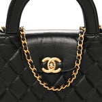 Shiny Aged Calfskin Quilted Nano Kelly Shopper Black
