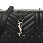 Grain De Poudre Textured Mixed Matelasse Triquilt Small Monogram Satchel Black