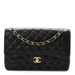 Caviar Quilted Jumbo Double Flap Black