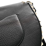 Grained Calfskin Rockstud Saddle Bag Black