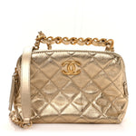 Metallic Lambskin Quilted Mini Bowling Bag Gold