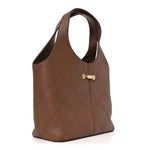 Calfskin Quilted Small Shopping Bag Brown