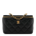 Lambskin Enamel Quilted Small Coco Hearts Vanity Case With Chain Black