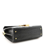Calfskin Crocodile Embossed Mini Classic Monogram Cassandra Top Handle Black