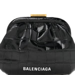 Shiny Supple Calfskin Logo Crocodile Embossed Cloud Coin Purse Black White