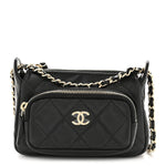 Shiny Crumpled Lambskin Quilted Mini Clutch With Chain Black