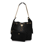 Washed Denim Quilted Medium Chanel 25 Handbag Black