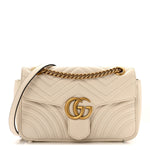 Calfskin Matelasse Small GG Marmont Shoulder Bag White