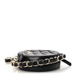 Lambskin Quilted Chain Round Mini Clutch Black