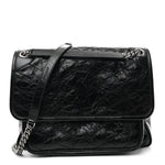 Crinkled Calfskin Matelasse Monogram Medium Niki Chain Satchel Black