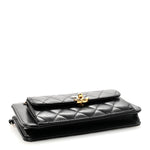 Lambskin Quilted Front Pocket Clutch With Chain Black