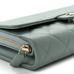 Caviar Quilted Phone Holder Wallet on Removable Chain Light Blue