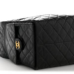 Shiny Crumpled Calfskin Quilted Medium Chanel 25 Handbag Black