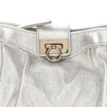 Metallic Calfskin Small Gancini Clutch Silver