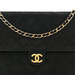 Suede Quilted Medium Single Flap Black