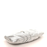 Metallic Calfskin Small Gancini Clutch Silver