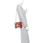 Calfskin Crystal Star Embroidered Small Padlock Shoulder Bag Hibiscus Red