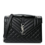 Grain De Poudre Textured Mixed Matelasse Triquilt Medium Monogram Satchel Black