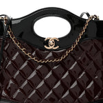 Patent Calfskin Quilted Mini 31 Shopping Bag Burgundy Black