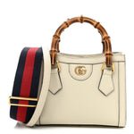 Textured Calfskin Web Mini Diana Tote Bag Mystic White