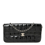Patent Quilted East West Chocolate Bar Flap Black